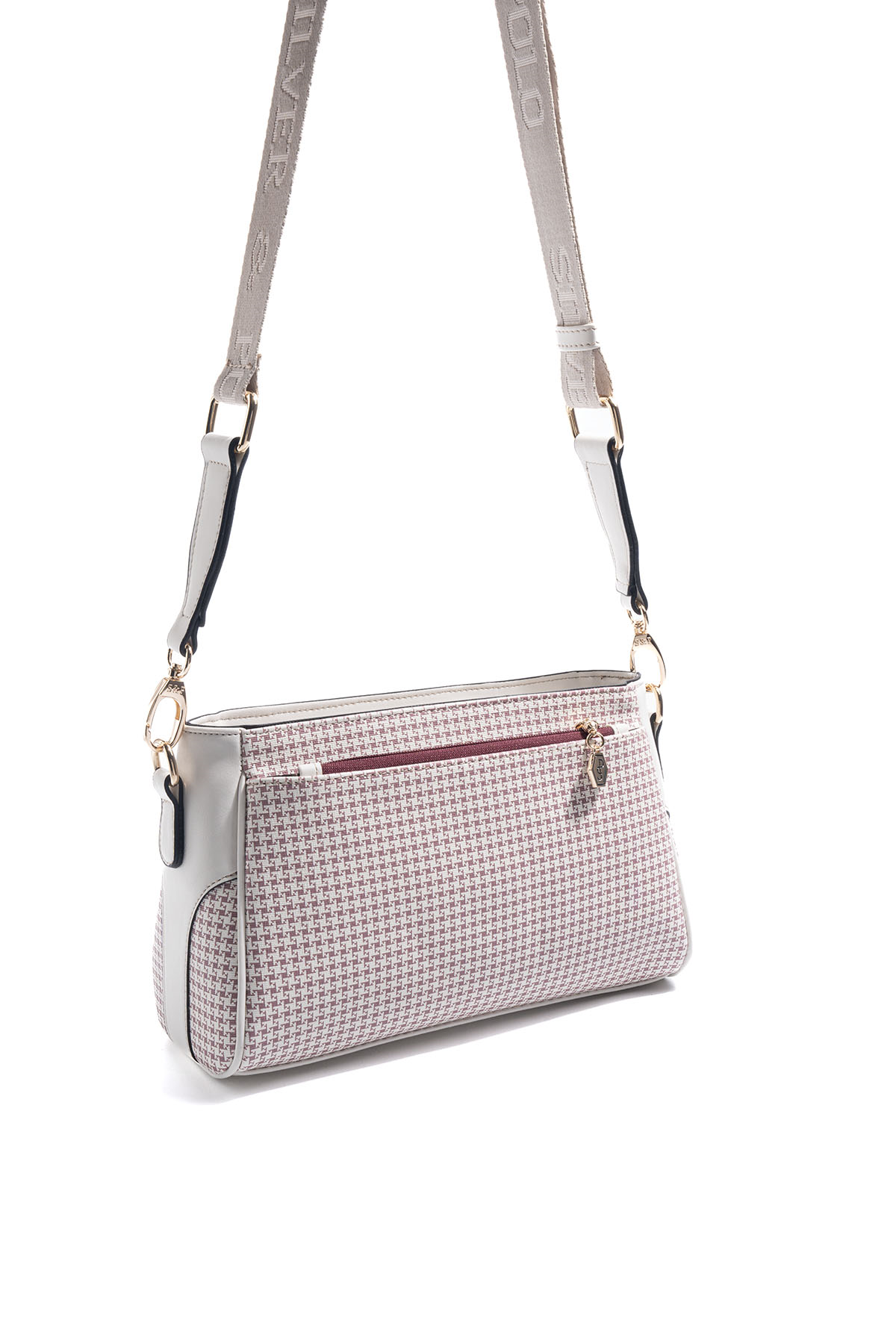 Silver Polo Bordo - Kemik Kaz Ayağı Ekose Kadın Çapraz Çanta SP1273