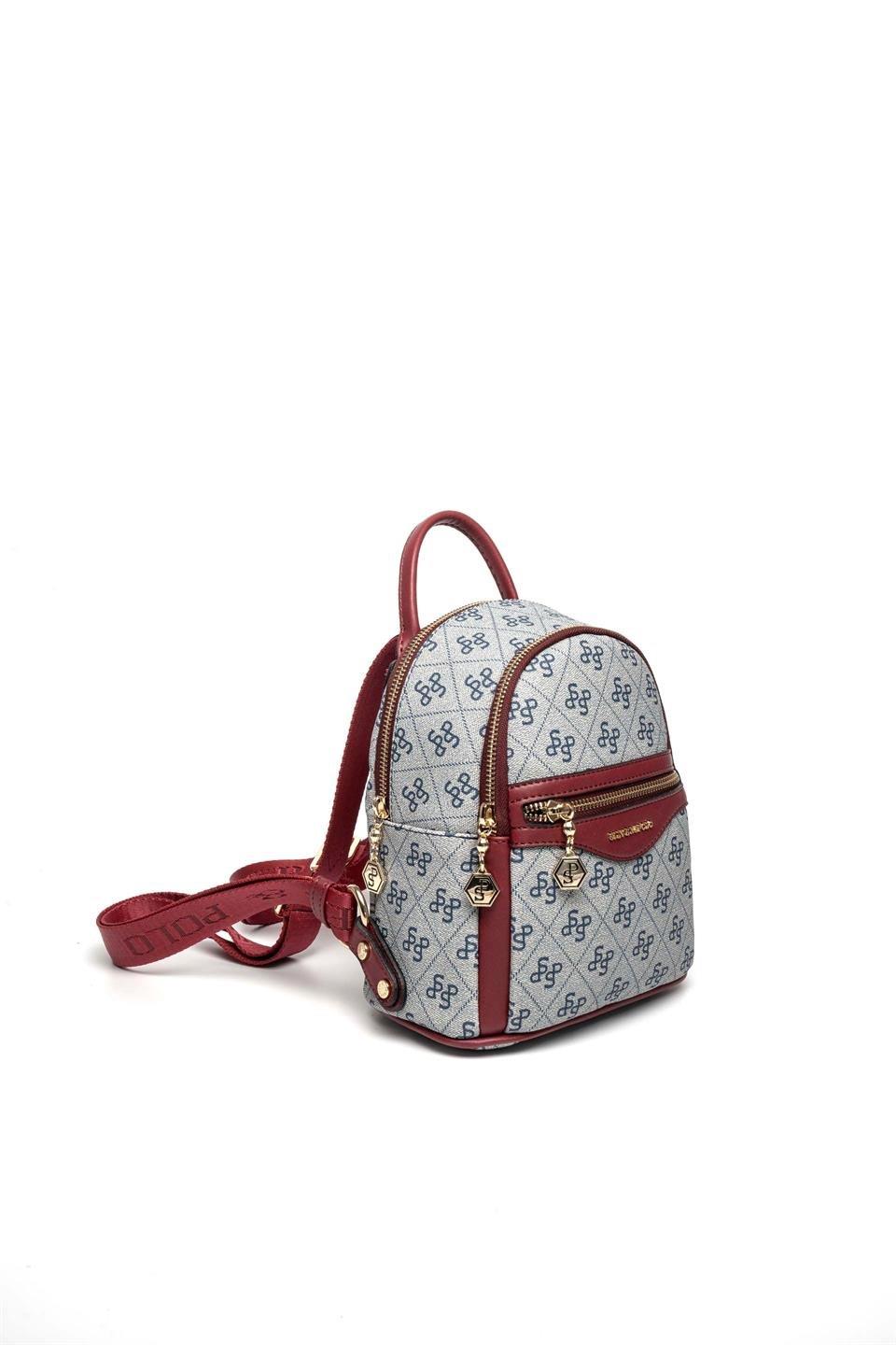 Silver Polo Gri - Bordo Monogram Kadın Sırt Çantası SP983
