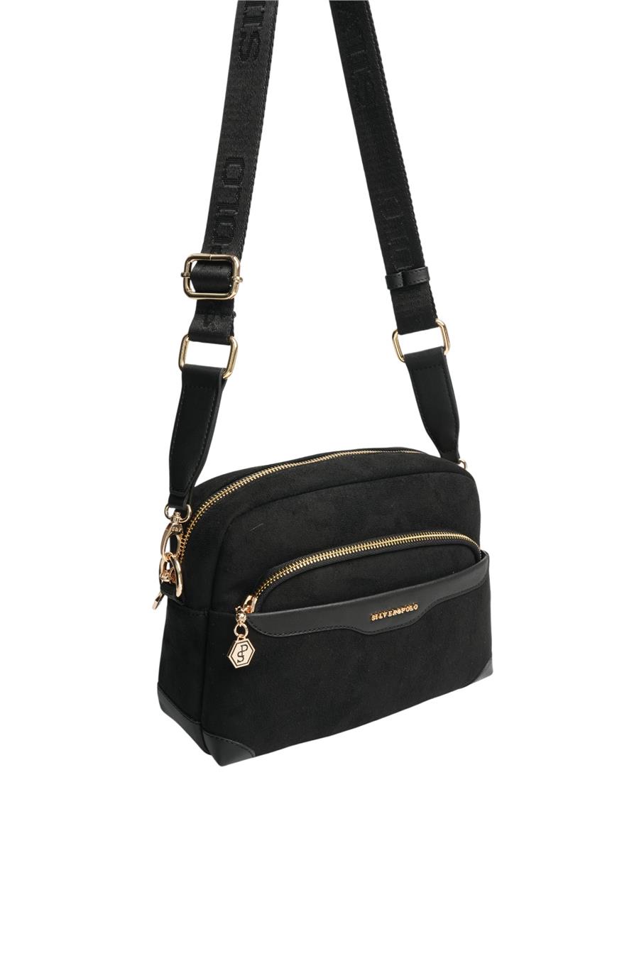 Silver & Polo SP1201 Kadın Çapraz Çanta Süet Siyah-Siyah