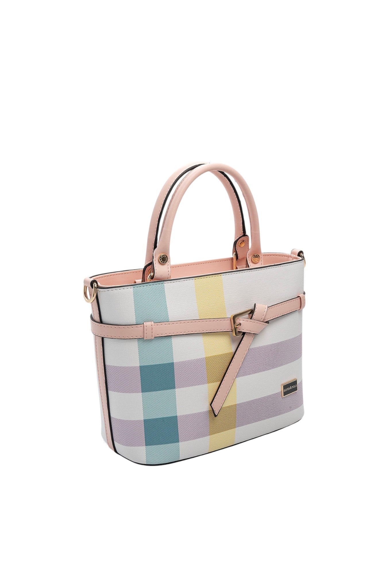 Silver Polo Lila - Pembe Ekose Kadın El Çantası SP1283