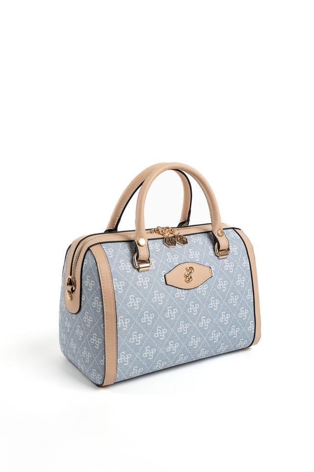 Silver Polo SP1091 Kadın El Çantası Monogram Mavi-Ten