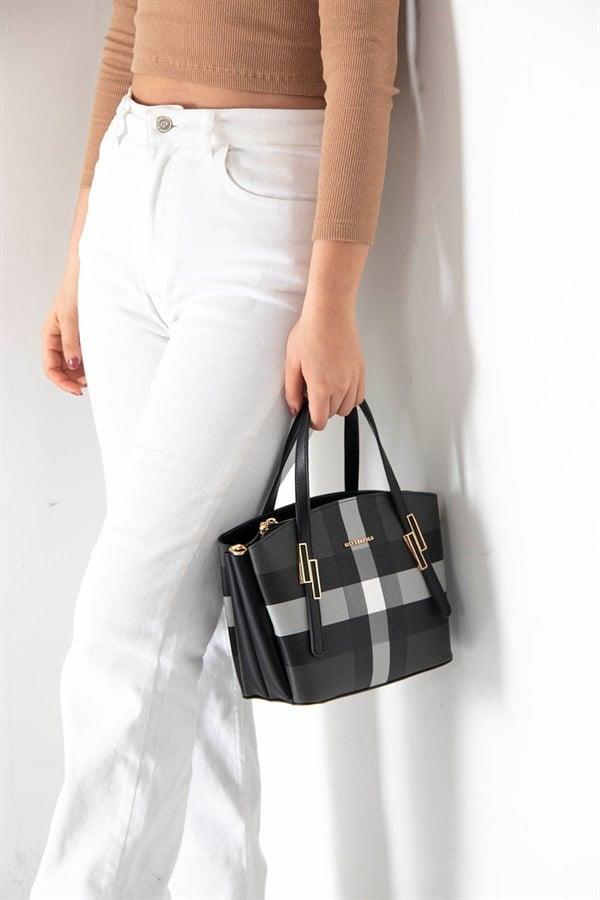 Silver & Polo SP1021 Kadın El Çantası Ekose Siyah