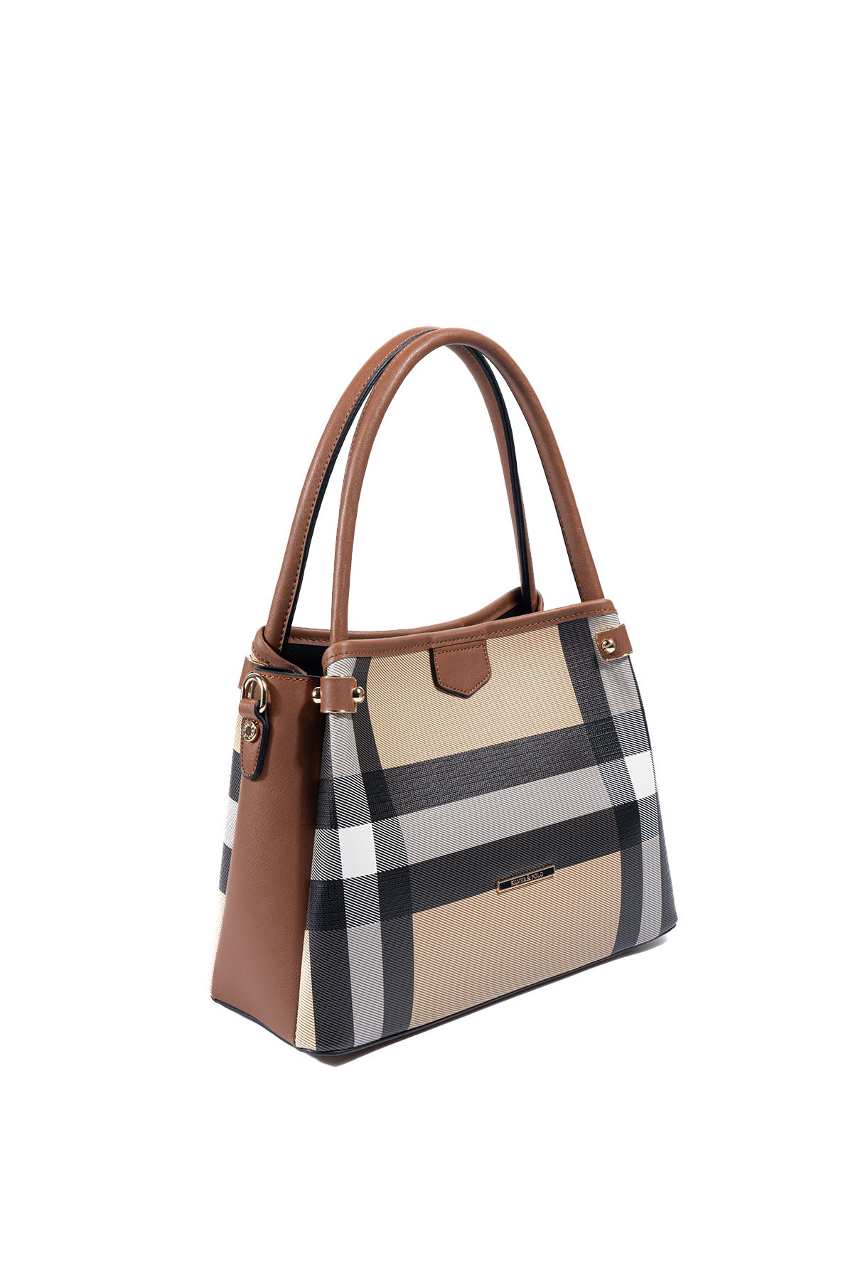 Silver & Polo SP1254 Kadın El Çantası Ekose Bej-Taba