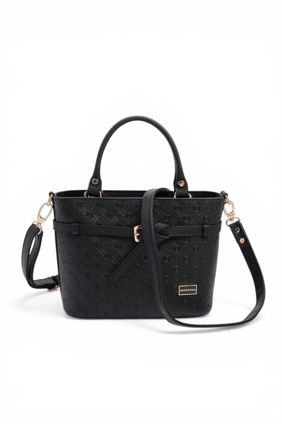 Silver & Polo SP1283 Kadın El Çantası Logolu Siyah-Siyah