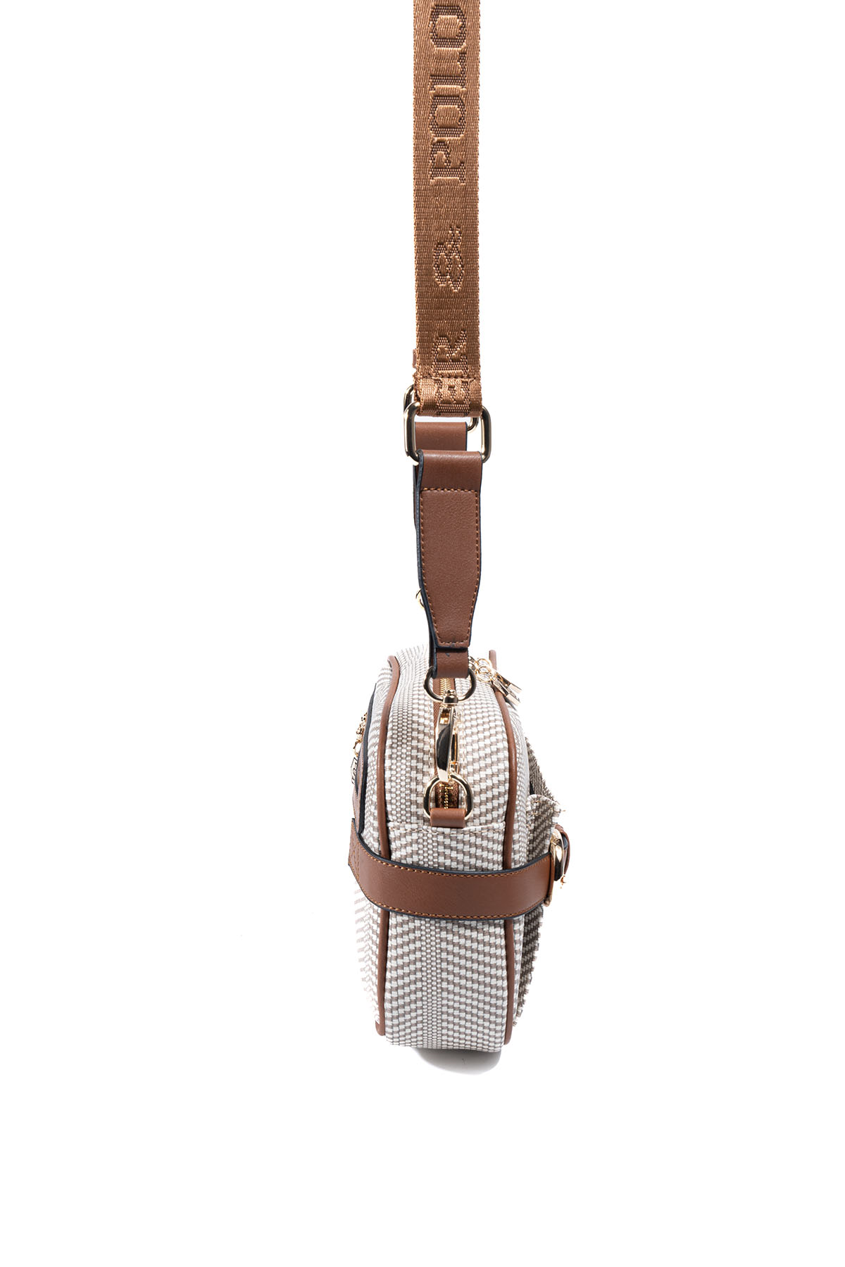 Silver Polo Bej - Taba Hasır Kadın Çapraz Çanta SP1256