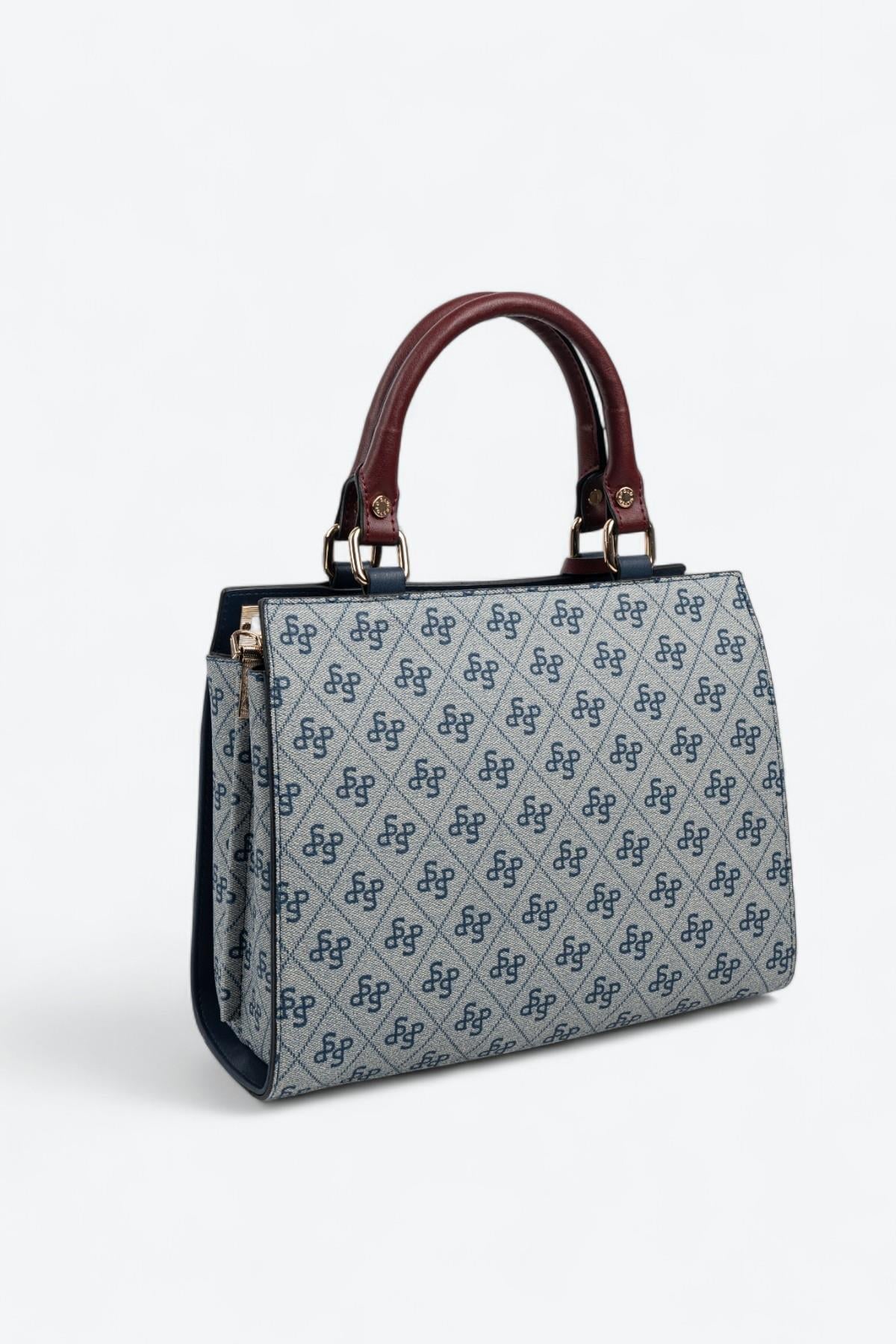 Silver Polo SP1174 Kadın El Çantası Monogram Gri-Laci-Bordo