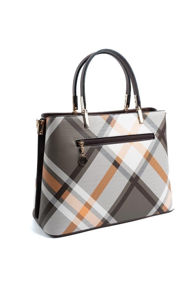 Silver & Polo SP924 Kadın El Çantası Ekose Haki-Kahve