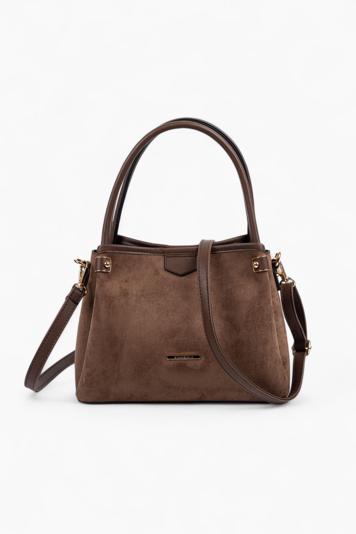 Silver & Polo SP1254 Kadın El Çantası Süet Kahve-Kahve