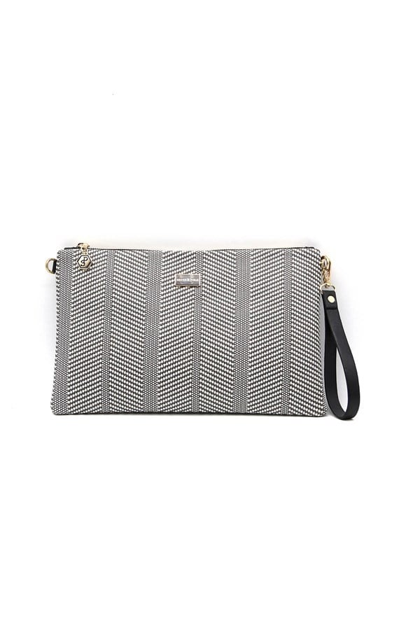 Silver & Polo SP1034 Kadın Portföy & Clutch Hasır Siyah Beyaz-Siyah