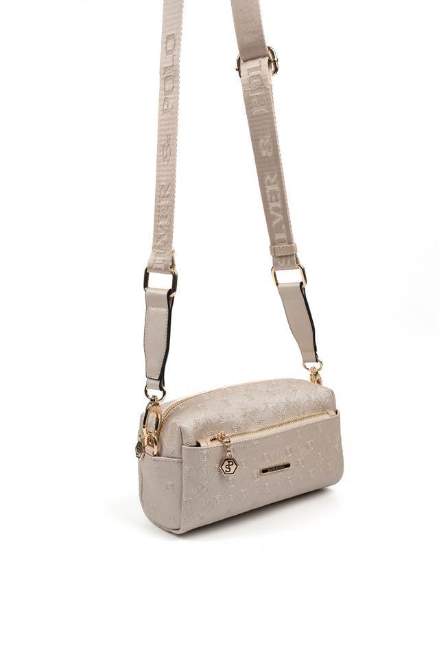 Silver & Polo SP1142 Kadın Çapraz Çanta Logolu Bej-S.Bej