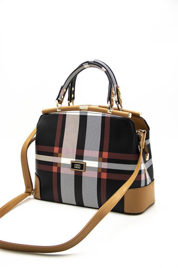 Silver & Polo SP706 Kadın El Çantası Ekose Siyah-A.Taba