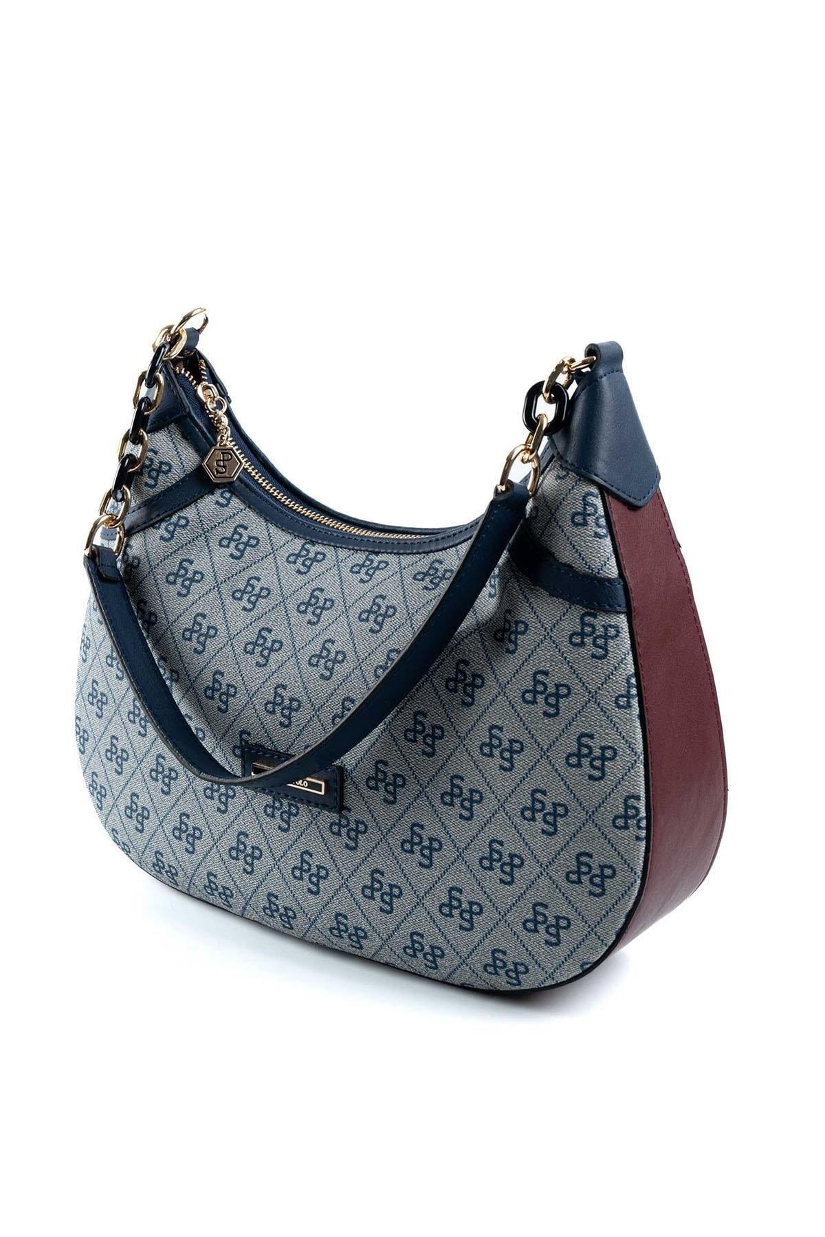 Silver & Polo SP1255 Kadın Omuz Çantası Monogram Gri-Laci-Bordo
