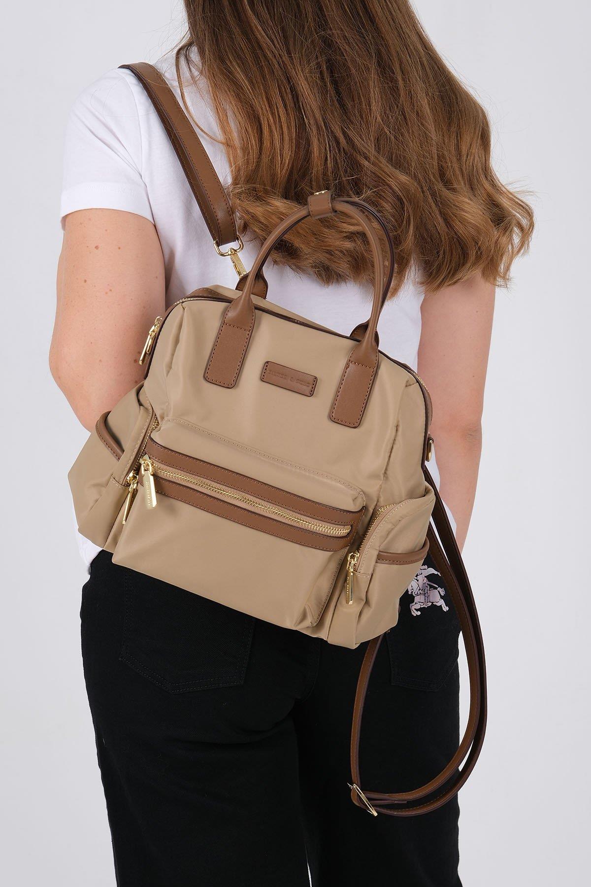 Silver Polo SP1211 Kadın Sırt Çantası Saten Vizon-Camel