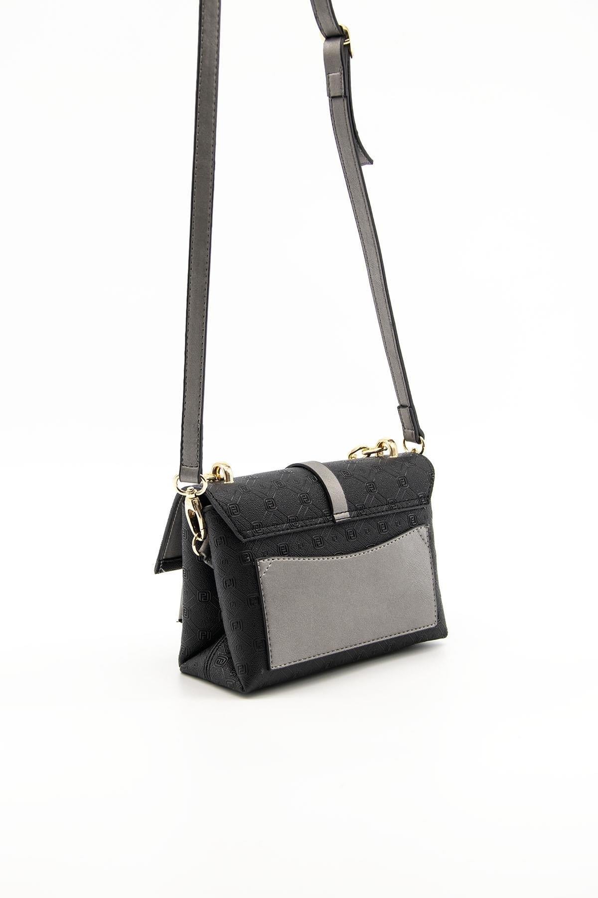 Silver & Polo SP1148 Kadın Çapraz Çanta Logolu Siyah-Platin