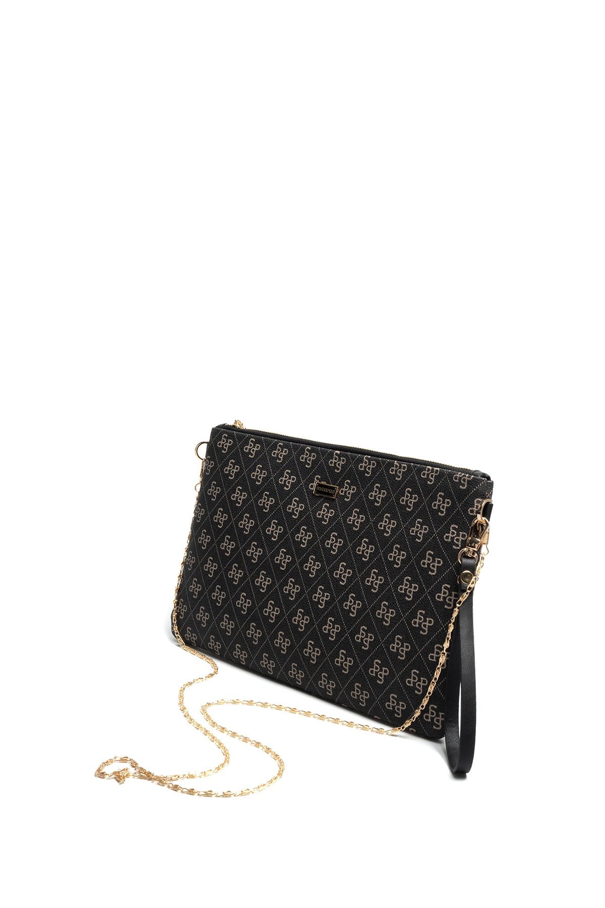 Silver Polo Füme - Siyah Monogram Kadın Portföy ve Clutch El Çantası SP1034