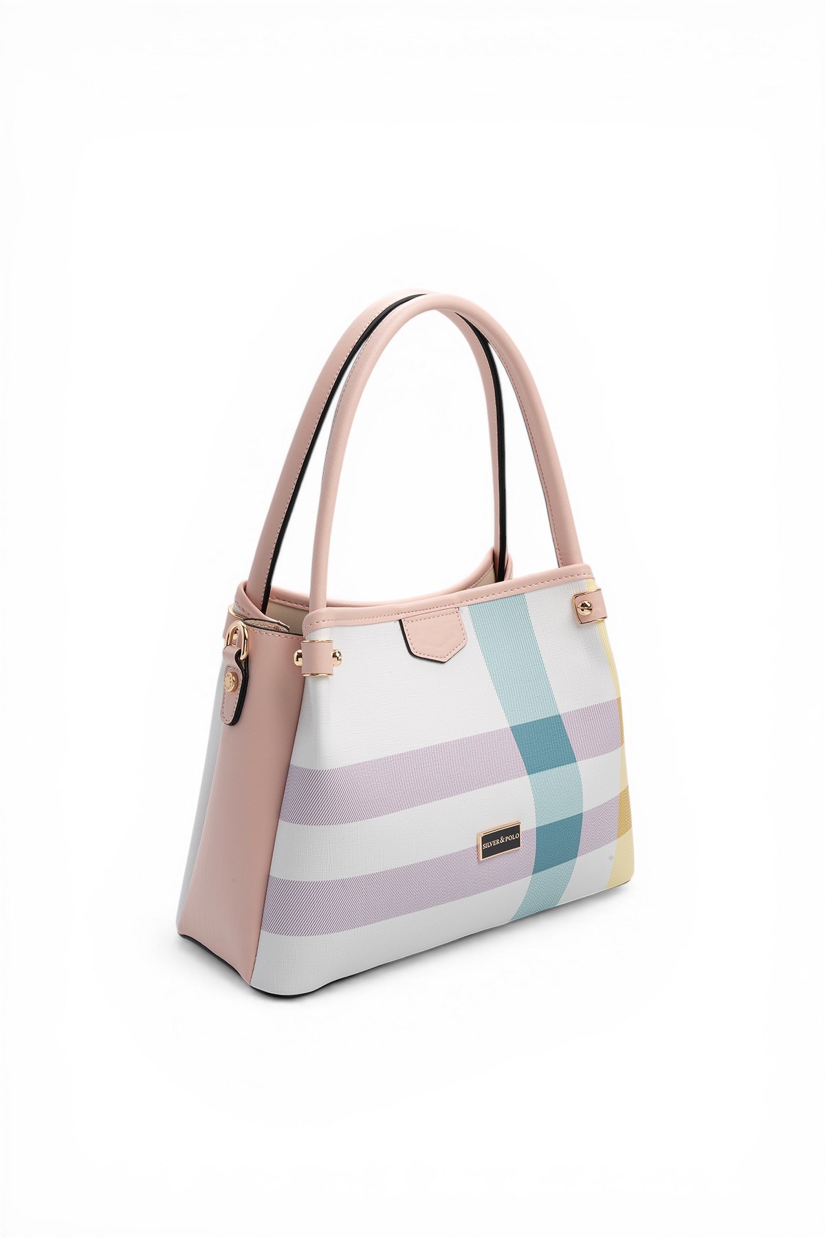 Silver Polo Lila - Pembe Ekose Kadın El Çantası SP1254