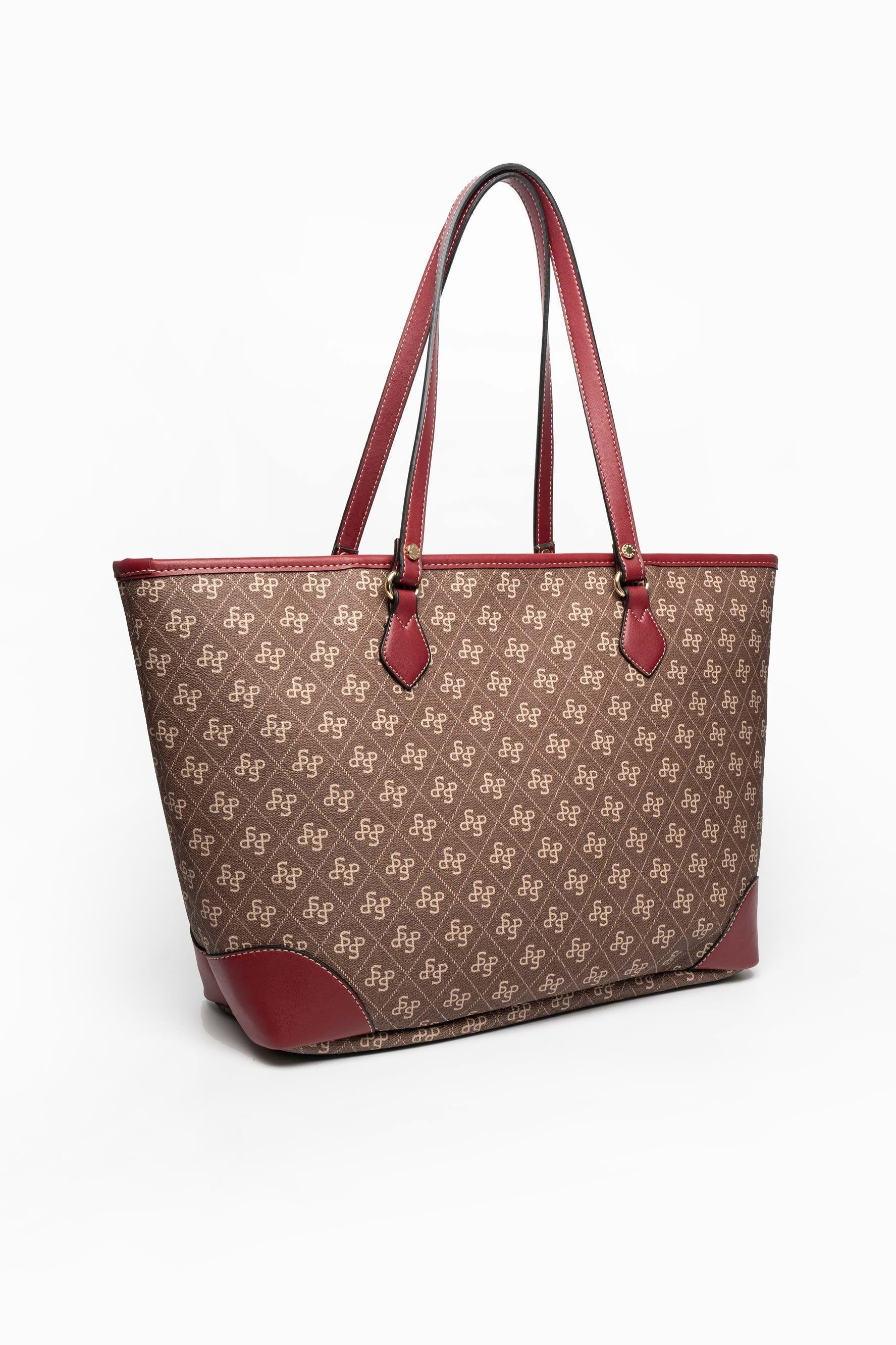 Silver Polo SP1169 Kadın Omuz Çantası Şeritli Monogram Kahve-Bordo