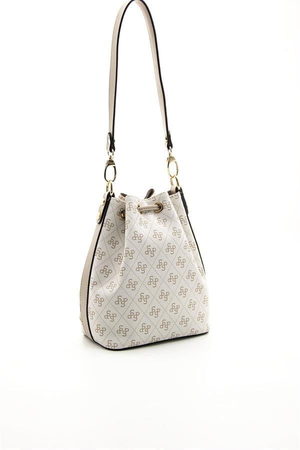 Silver & Polo SP1137 Kadın Omuz Çantası Monogram Bej-Kum