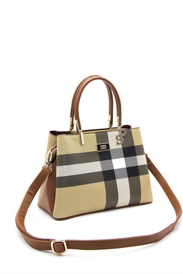 Silver & Polo SP1098 Kadın El Çantası Ekose Bej-Taba