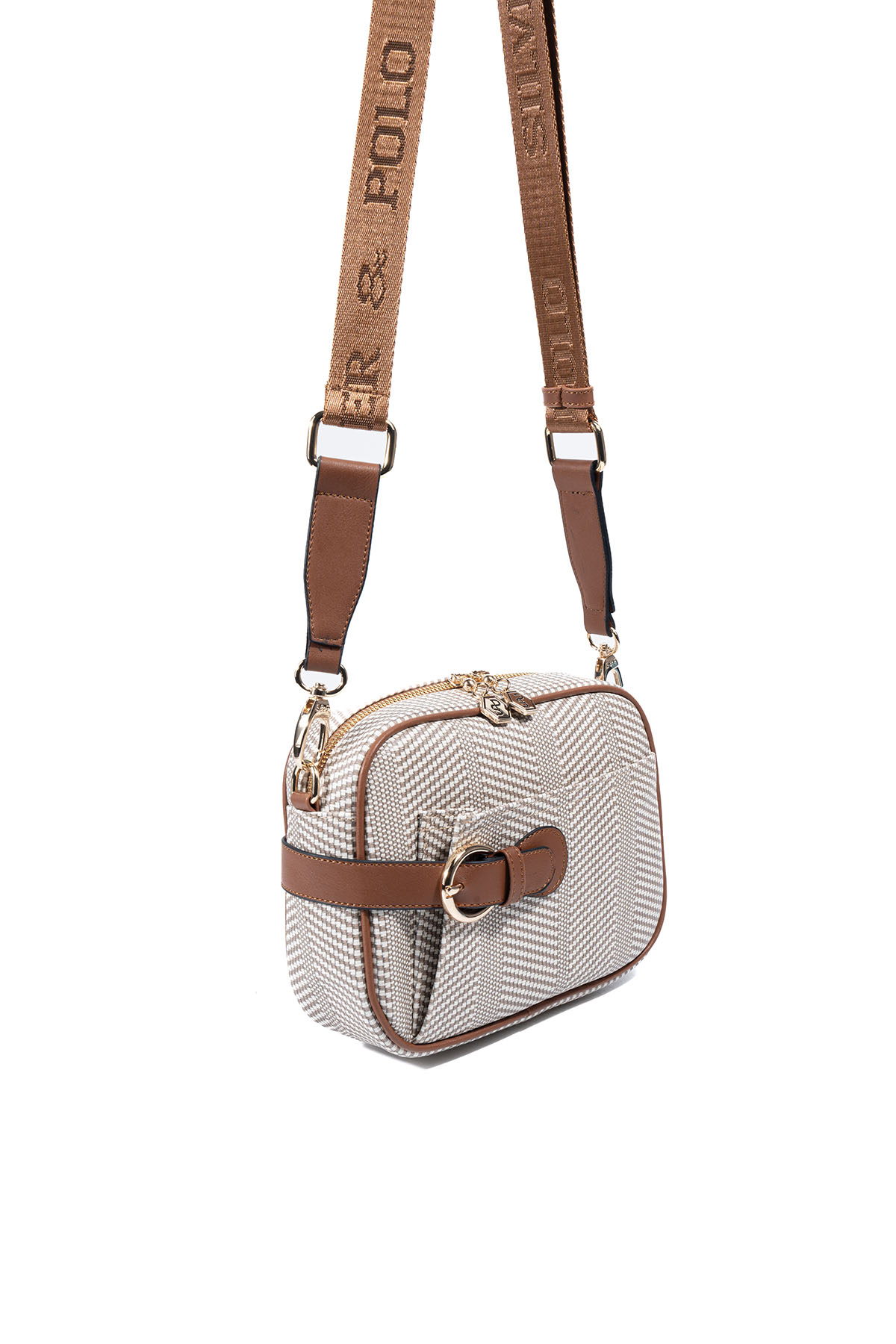 Silver Polo Bej - Taba Hasır Kadın Çapraz Çanta SP1256