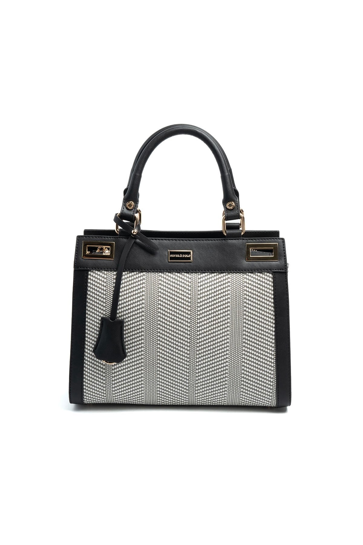 Silver & Polo SP1174 Kadın El Çantası Hasır Siyah Beyaz-Siyah