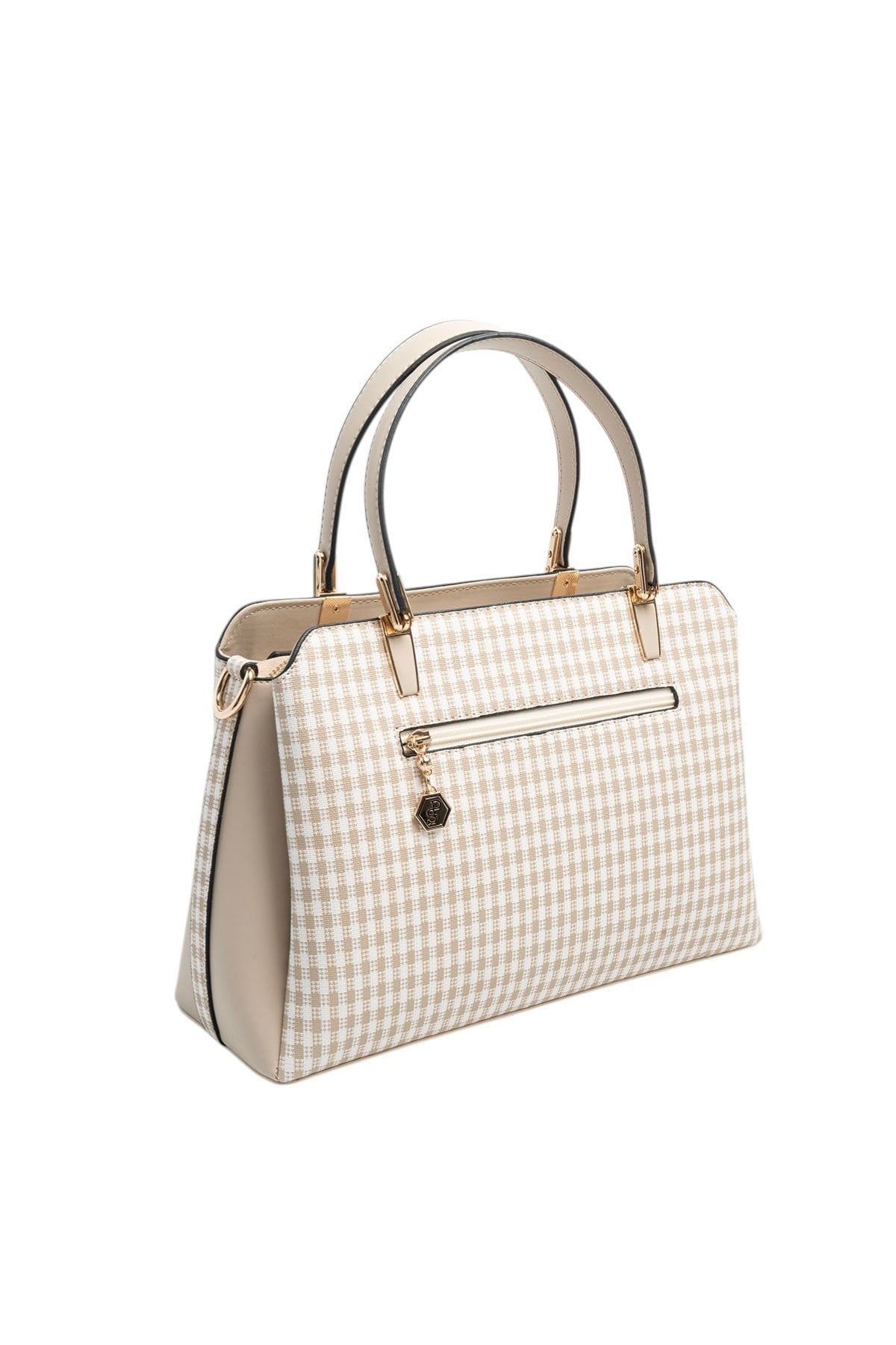 Silver & Polo SP9721 Kadın El Çantası Ekose Line Kare Kum Beji-Kum Beji