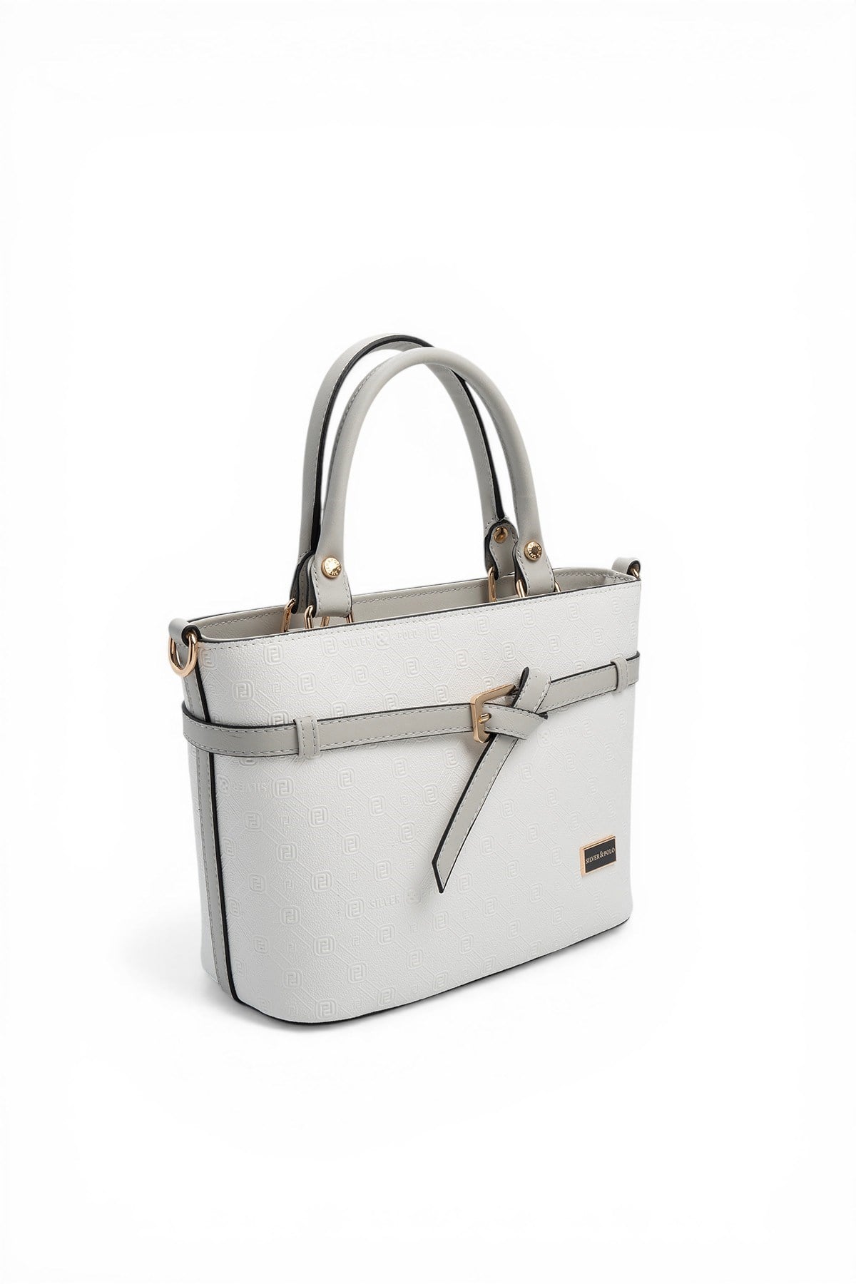 Silver & Polo SP1283 Kadın El Çantası Logolu Beyaz-A.Gri