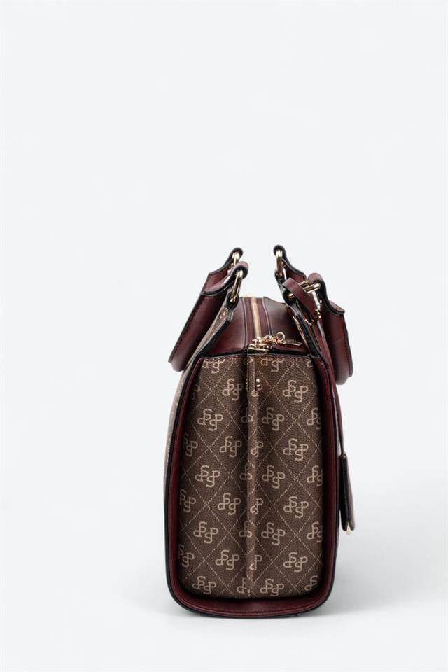 Silver Polo SP1174 Kadın El Çantası Monogram Kahve-Bordo