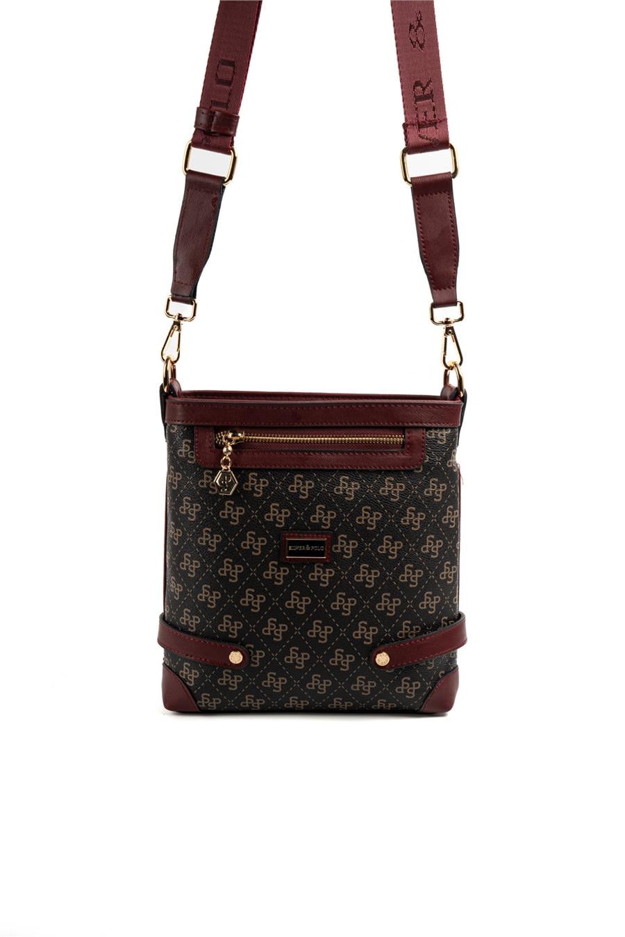 Silver Polo SP1120 Kadın Çapraz Çanta Monogram Kahve Sarı-Bordo