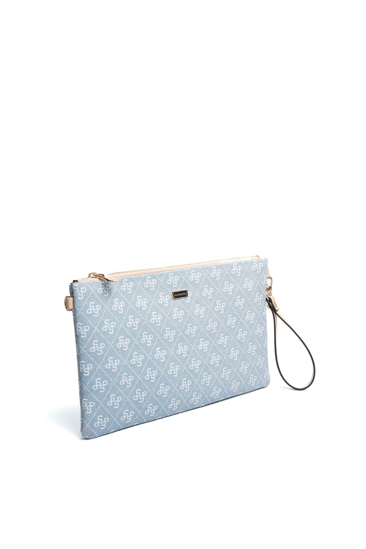 Silver Polo Mavi - Ten Monogram Kadın Portföy ve Clutch El Çantası SP1034