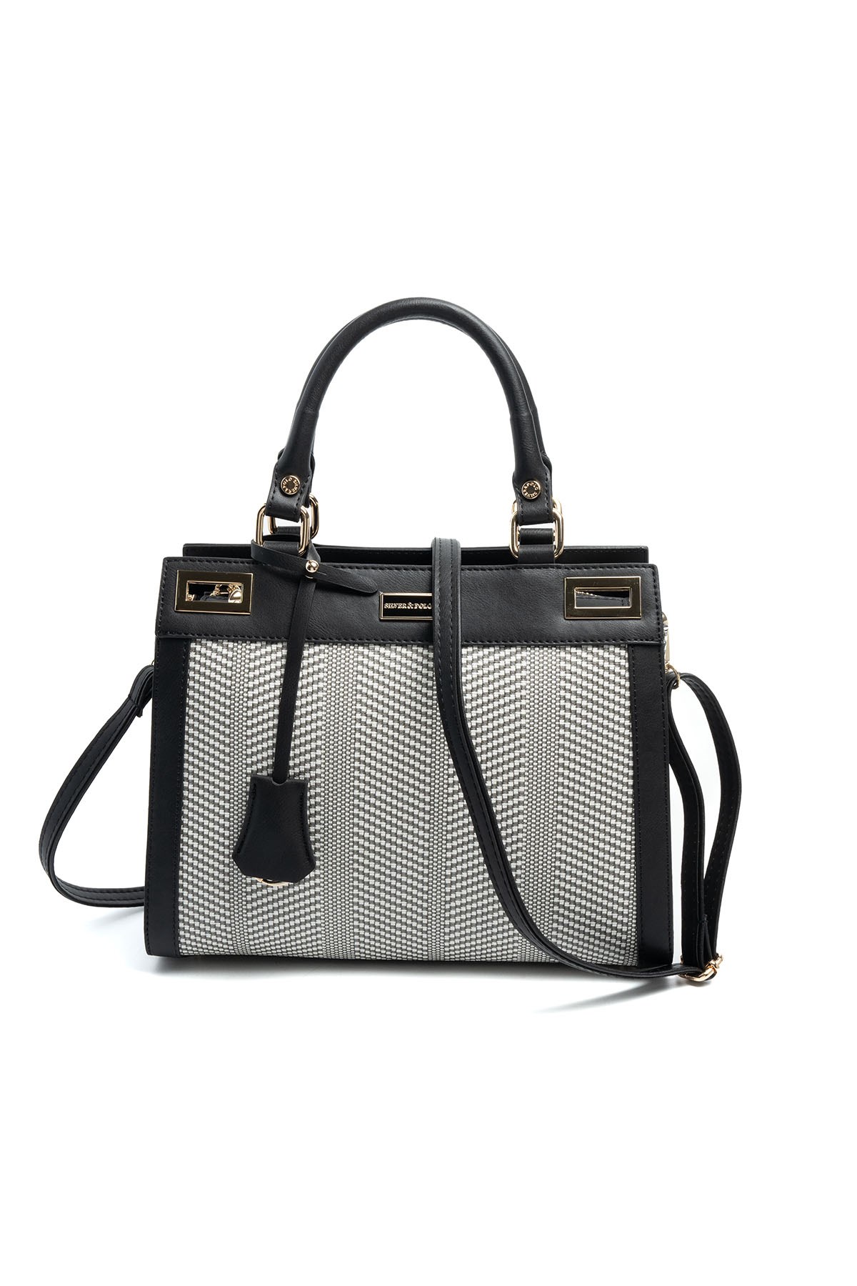 Silver & Polo SP1174 Kadın El Çantası Hasır Siyah Beyaz-Siyah