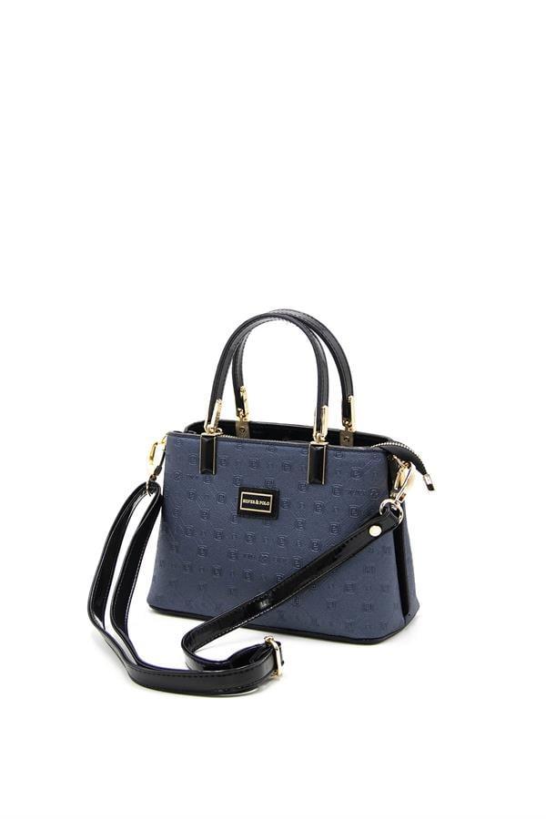 Silver & Polo SP987 Kadın El Çantası Logolu Lacivert-Lacivert