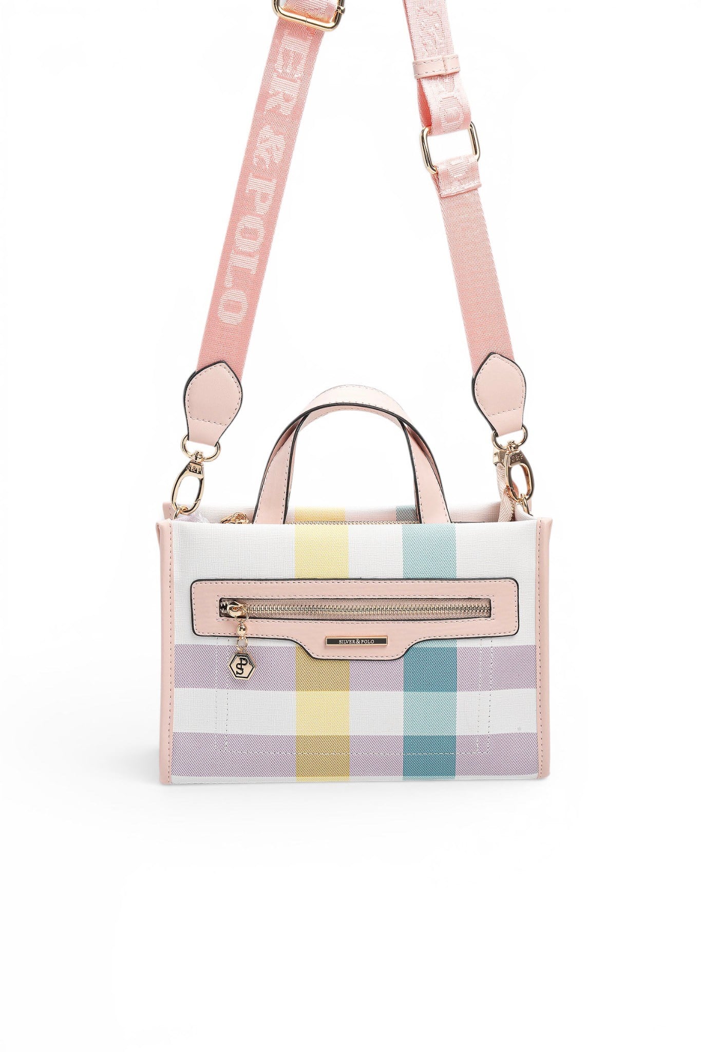 Silver Polo Lila - Pembe Ekose Kadın El Çantası SP1271