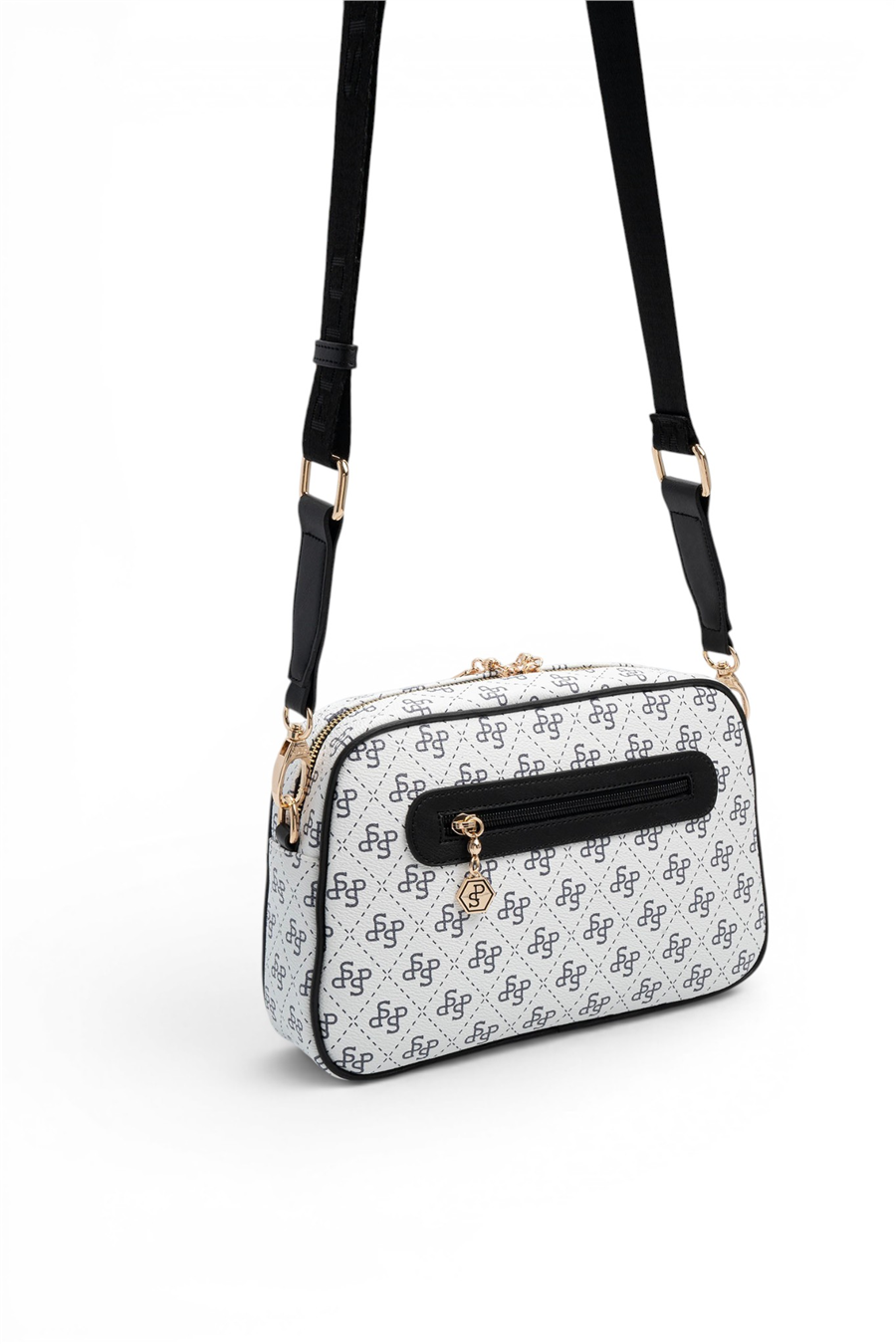 Silver Polo SP1094 Kadın Çapraz Çanta Monogram Beyaz-Siyah