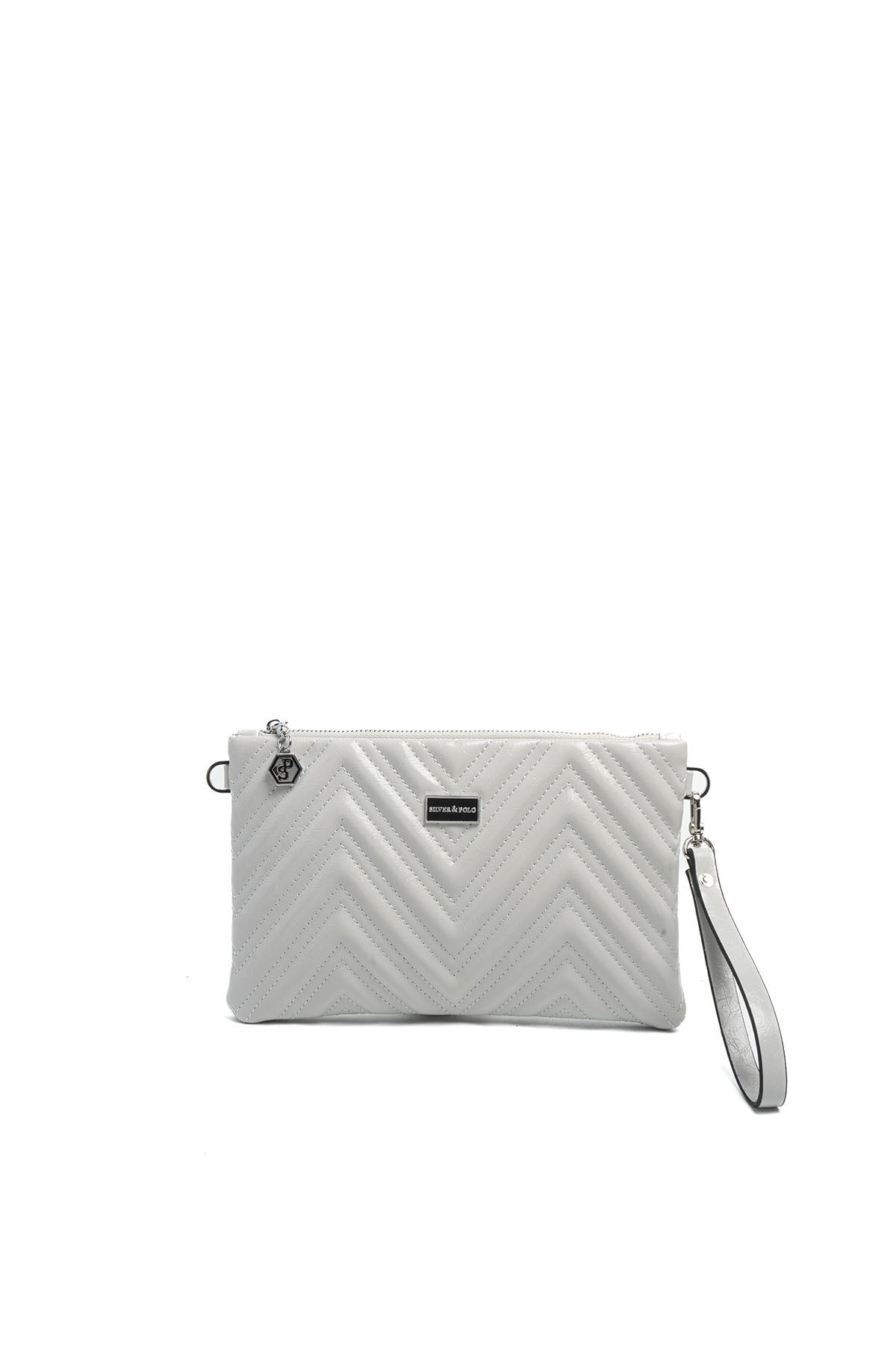 Silver Polo Gri - Gri Kapitone V Kadın Portföy ve Clutch El Çantası SP1250