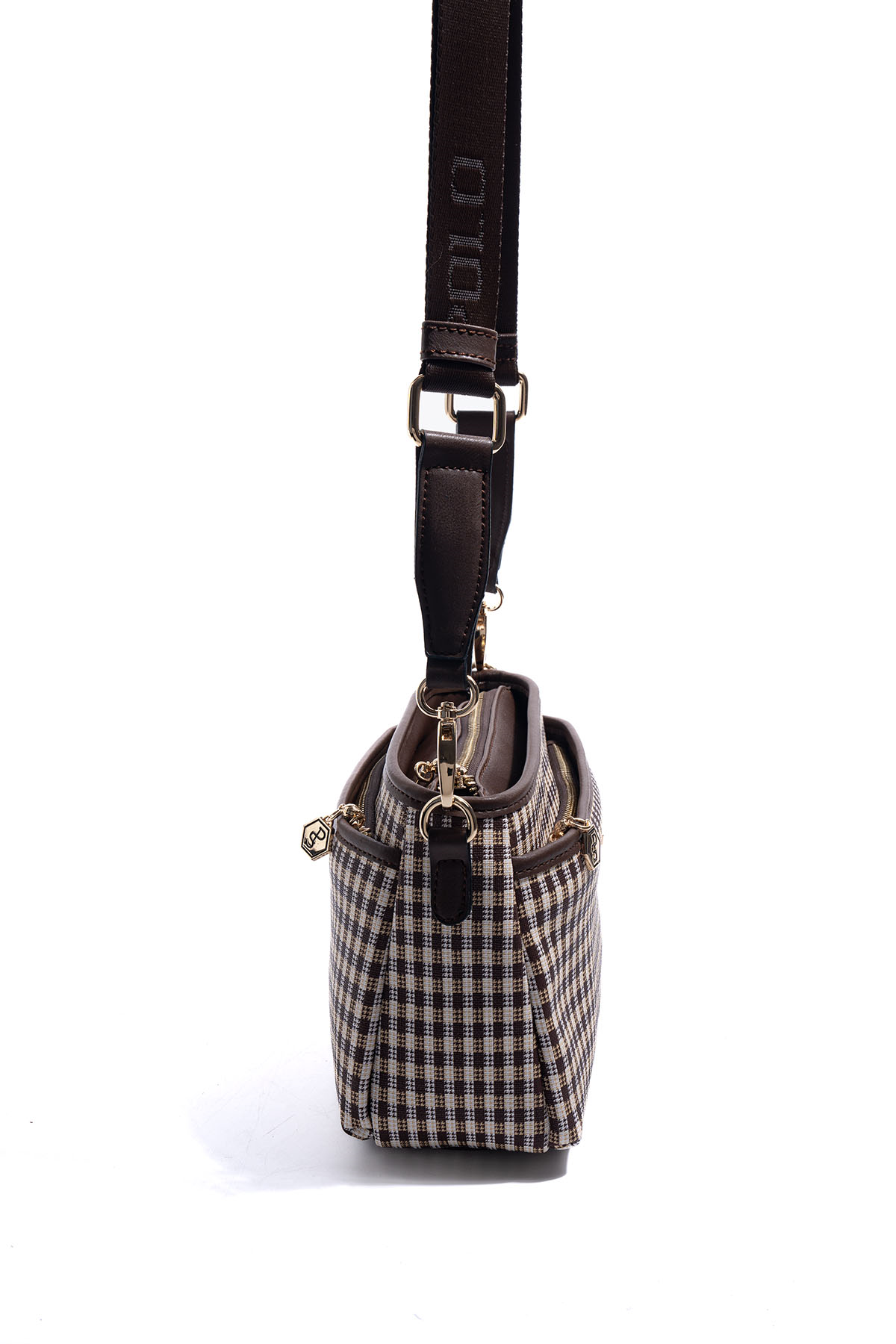 Silver & Polo SP1184 Kadın Çapraz Çanta Ekose Line Kare Kahve Sarı-Kahve