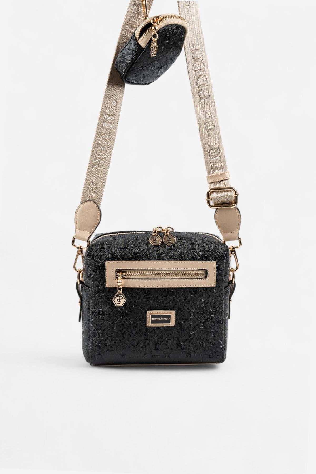 Silver & Polo SP1038 Kadın Çapraz Çanta Logolu Siyah-S.Nut