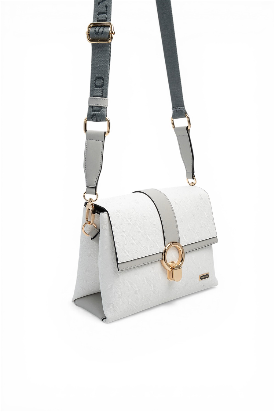 Silver & Polo SP1275 Kadın Çapraz Çanta Logolu Beyaz-A.Gri