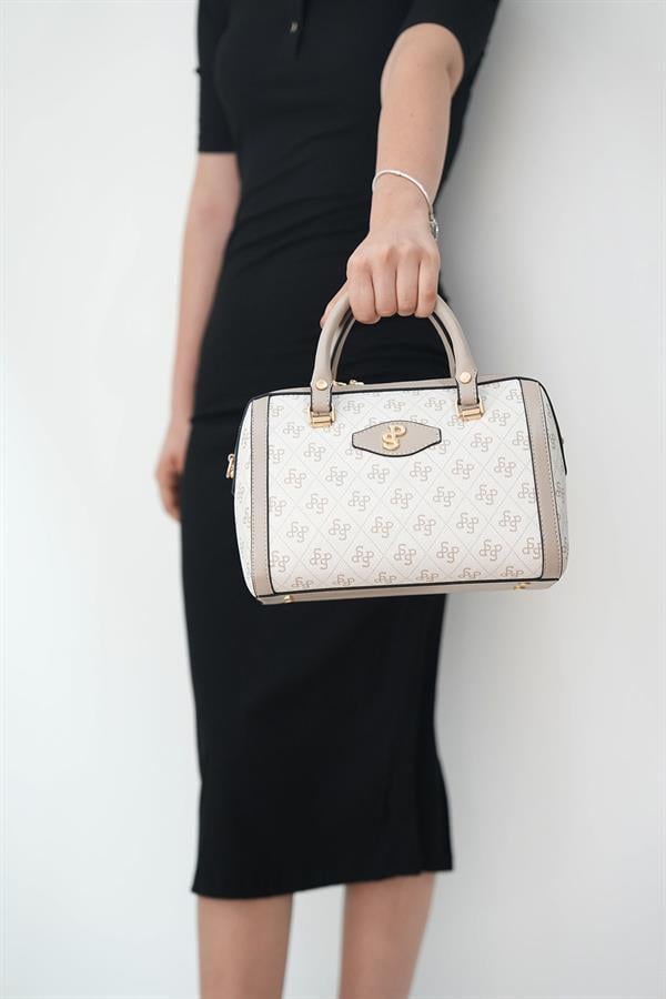 Silver Polo Bej - Kum Monogram Kadın El Çantası SP1091