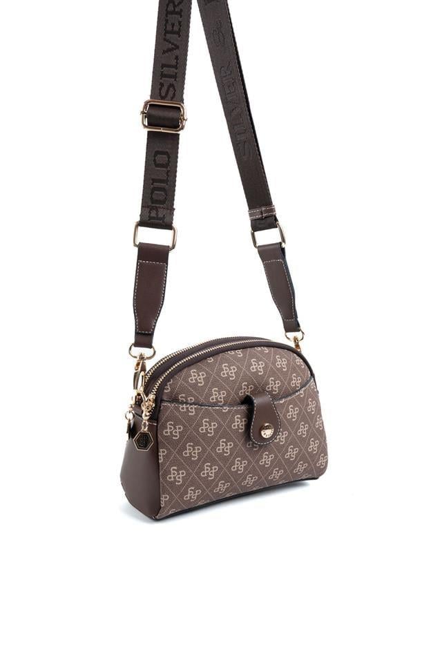 Silver Polo SP1144 Kadın Çapraz Çanta Monogram Kahve-Kahve