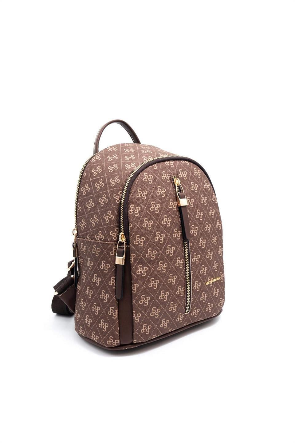 Silver & Polo SP901 Kadın Sırt Çantası Monogram Kahve