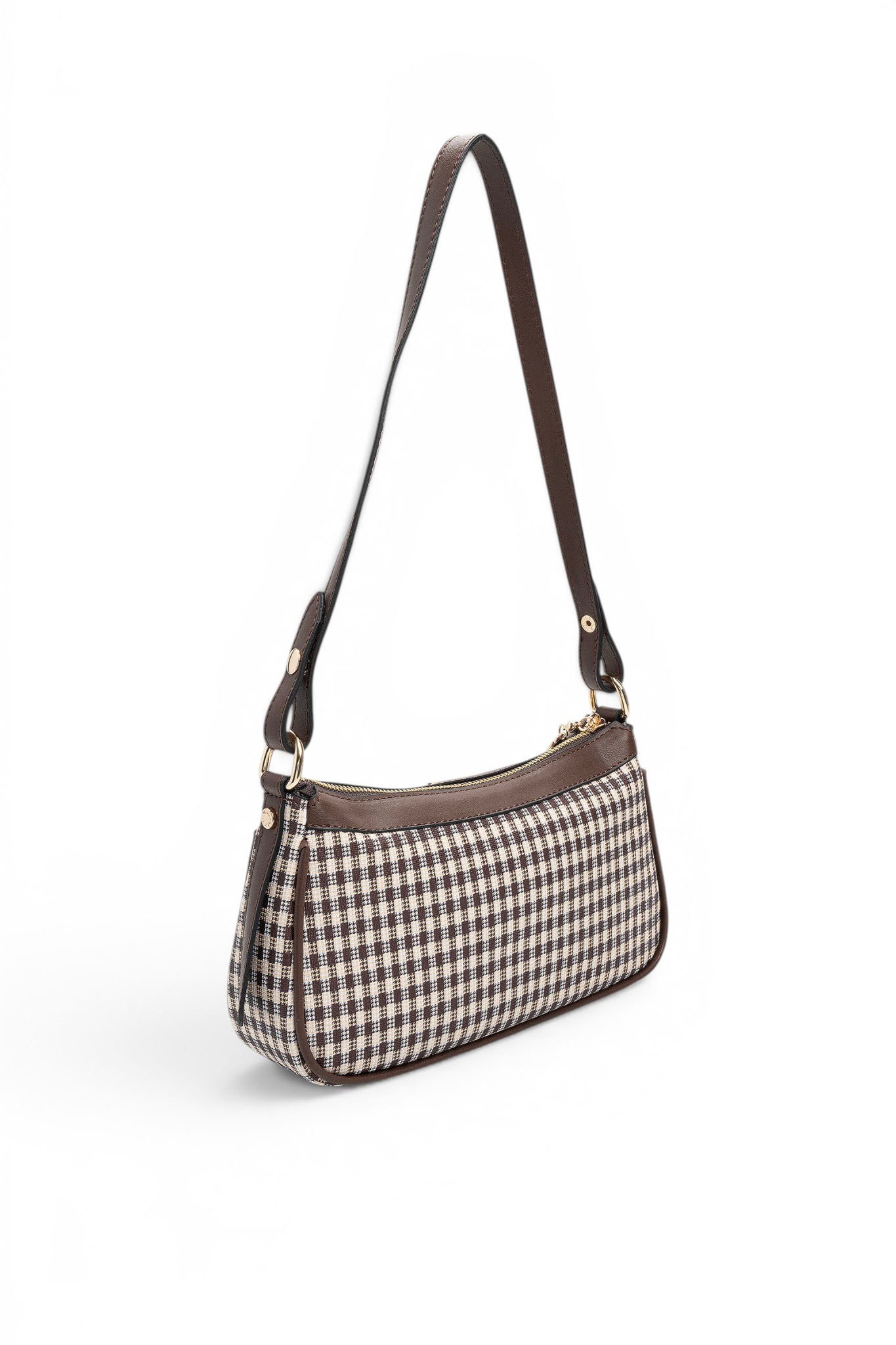 Silver Polo Kahve Sarı - Kahve Ekose Line Kare Kadın Çapraz Çanta SP1274
