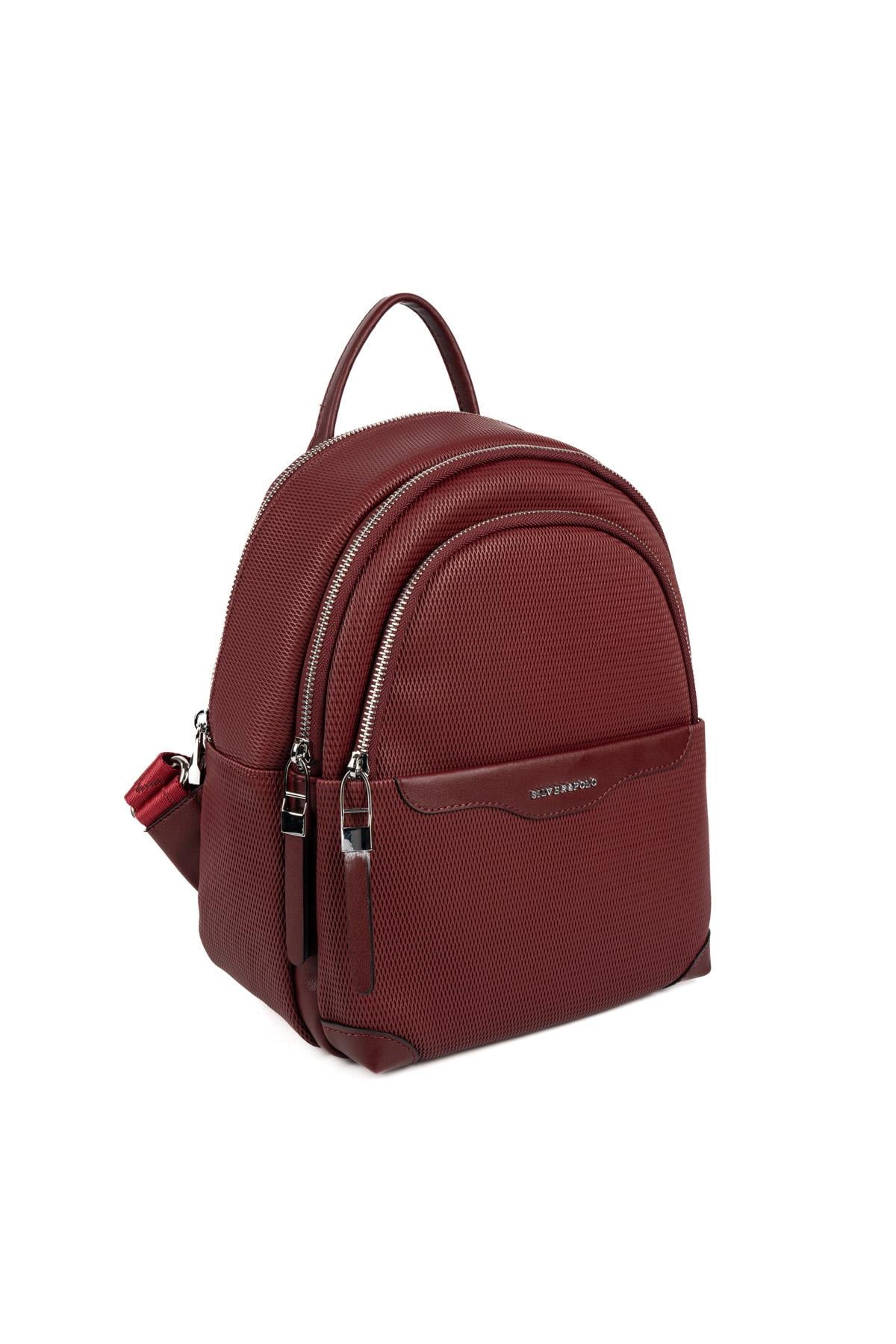 Silver Polo Bordo - Bordo Petek Kadın Sırt Çantası SP1265