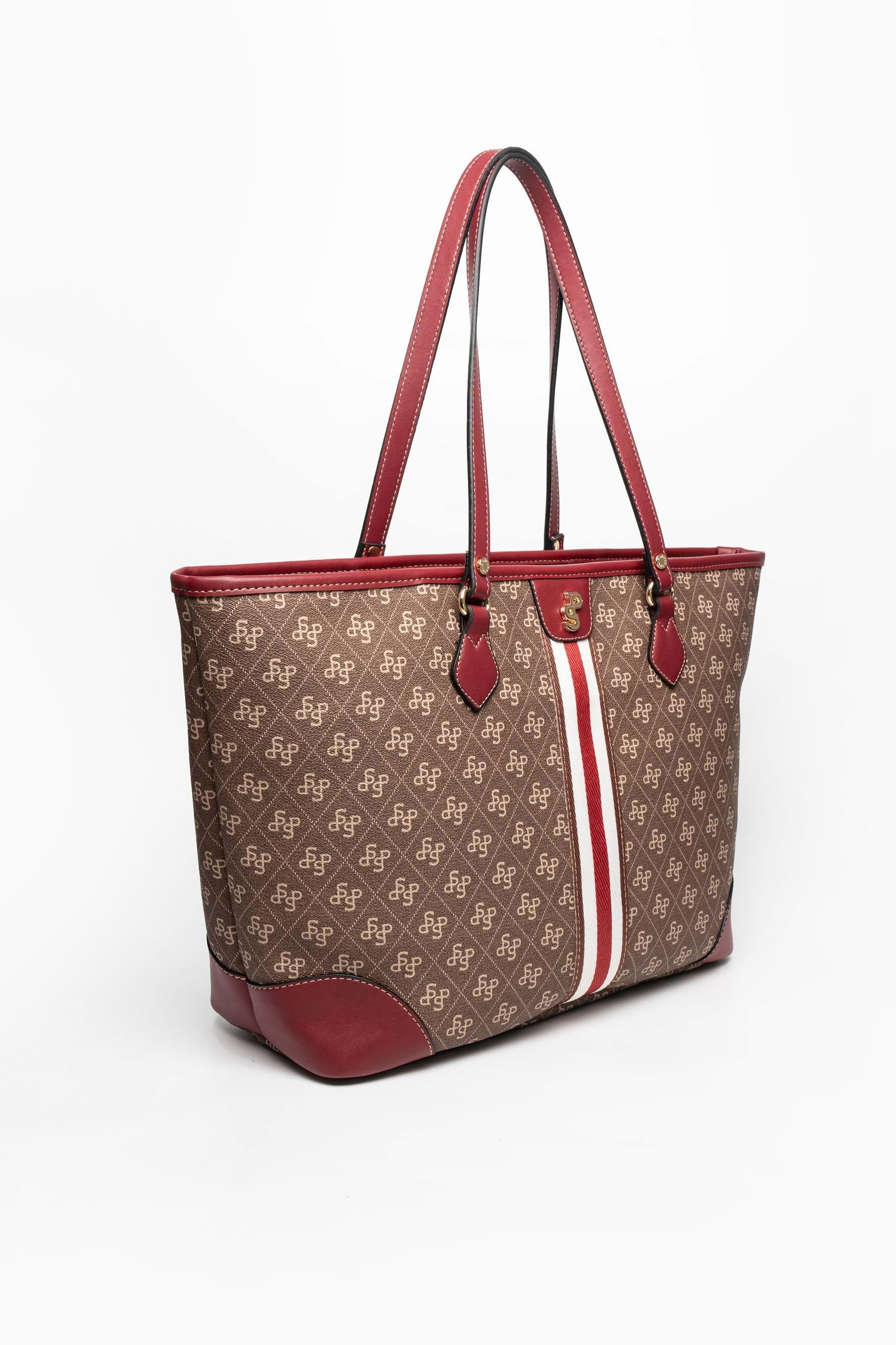 Silver Polo SP1169 Kadın Omuz Çantası Şeritli Monogram Kahve-Bordo
