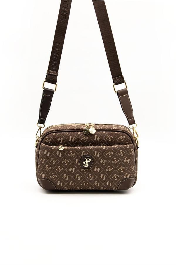 Silver Polo Kahve - Kahve Monogram Kadın Çapraz Çanta SP1094