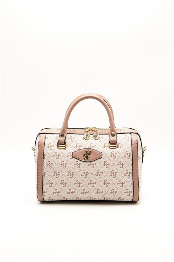 Silver Polo Pembe - Somon Monogram Kadın El Çantası SP1091