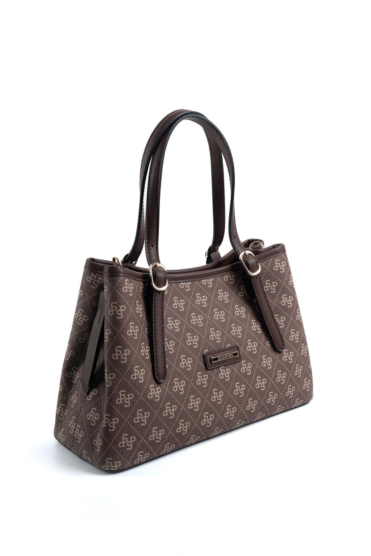 Silver Polo SP1252 Kadın El Çantası Monogram Kahve-Kahve