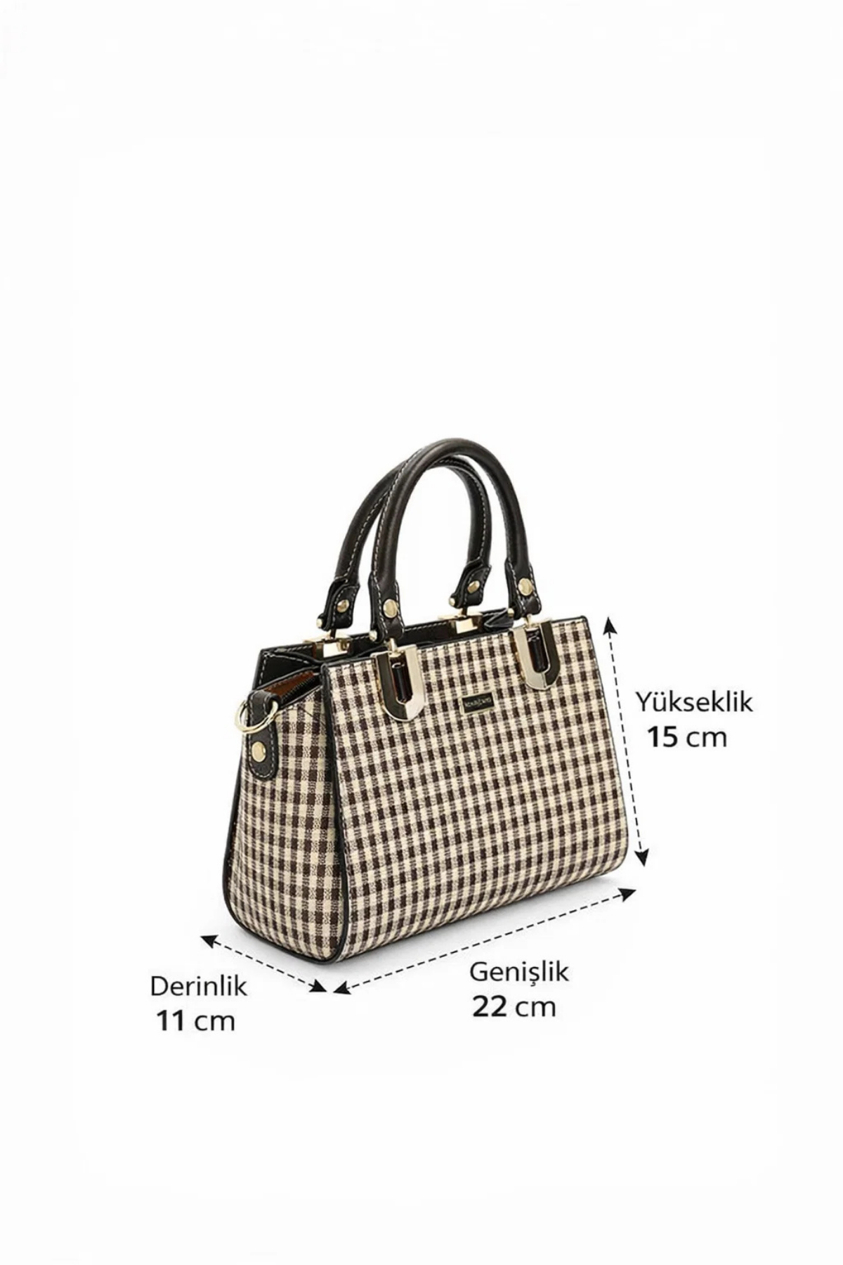 Silver Polo SP1281 Kadın El Çantası Ekose Line Kare Kahve Sarı-Kahve