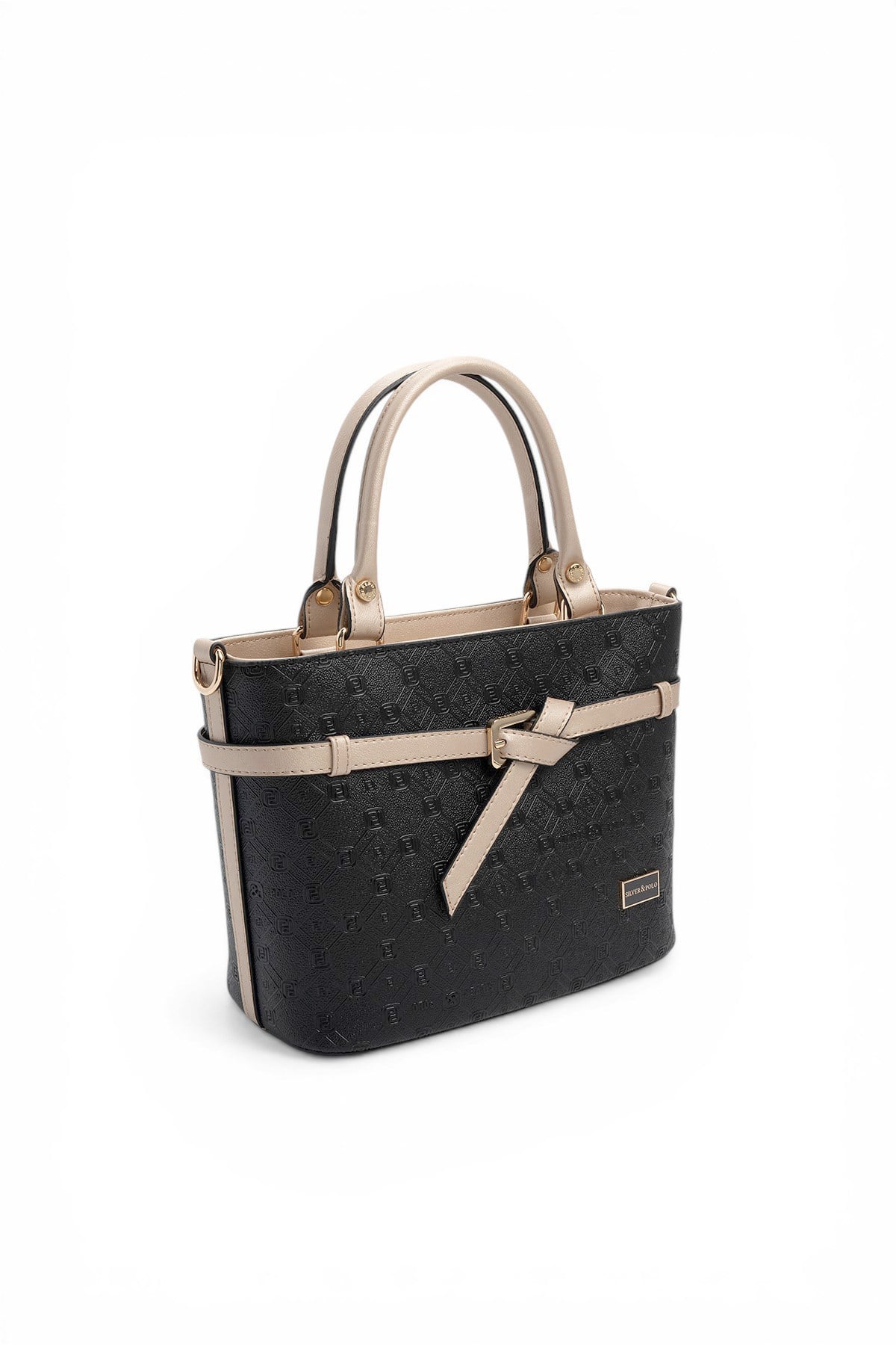 Silver & Polo SP1283 Kadın El Çantası Logolu Siyah-S.Nut