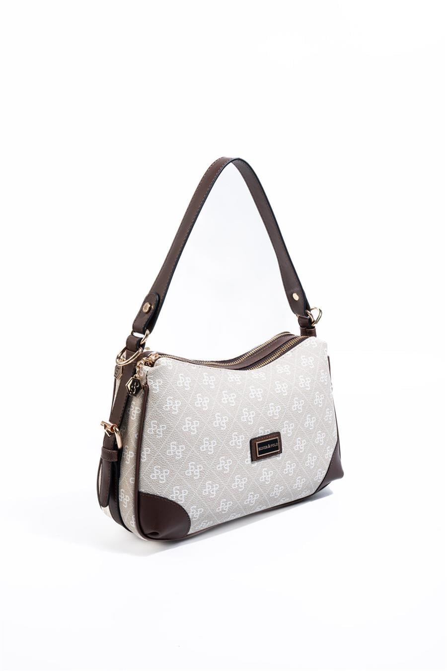 Silver Polo Taş - Kahve Monogram Kadın Omuz Çantası SP1269